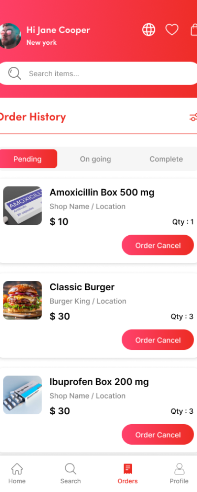 order pending screen